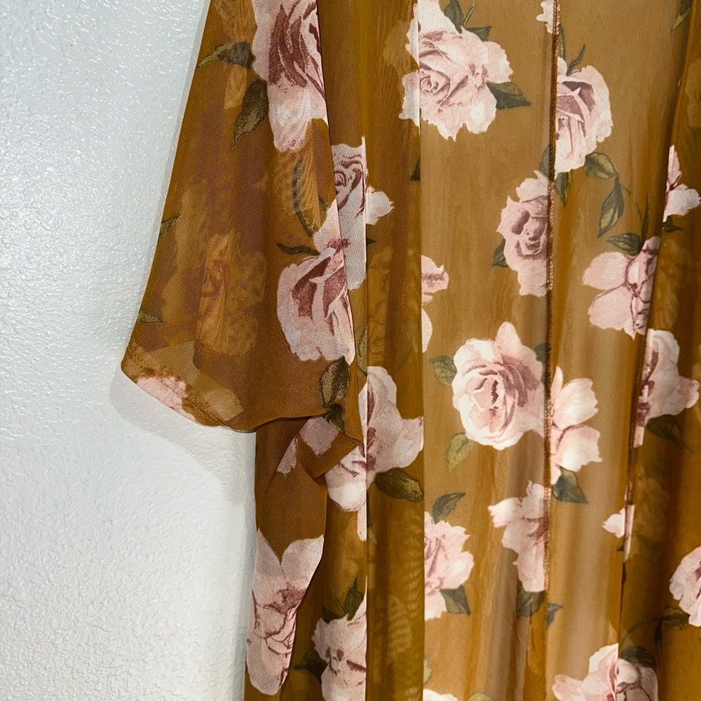 Heart Hips Women’s Kimono Medium Brown Floral Sheer Cardigan - Picture 7 of 8